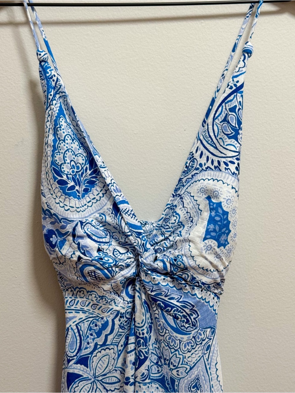 Zara Mediterranean green‎ coastal paisley blue white pattern linen maxi dress S - Picture 2 of 8